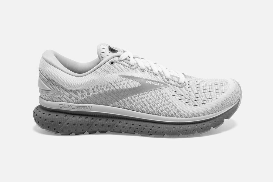 Brooks Glycerin 18 Womens UK - Road Running Shoes - White/Grey 189-KTVUHX